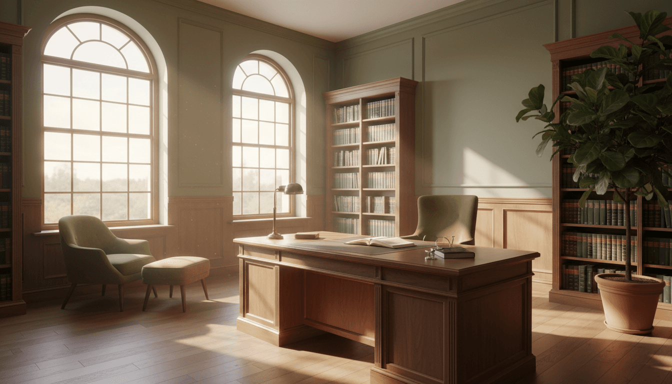 Warm, quiet law office interior in Rockcliffe Park with natural light