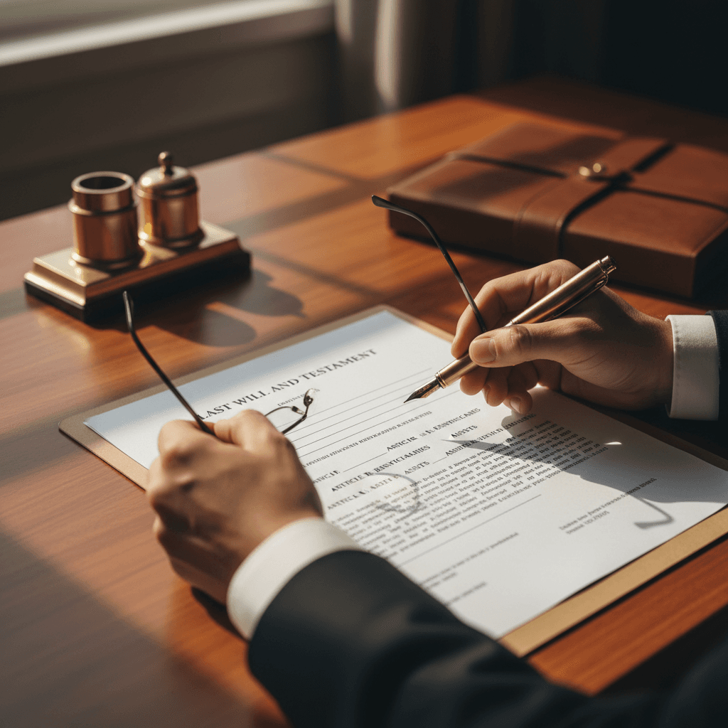 Close-up of hands signing documents at a desk with a pen