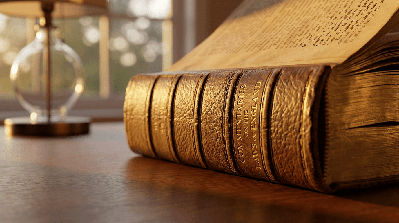 Open legal reference book with reading glasses on a desk in a law office