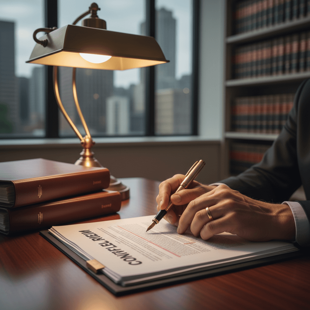 Lawyer's desk with legal documents in a quiet Rockcliffe Park office